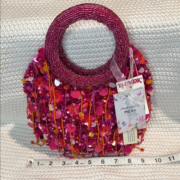 Viral TJ Maxx Beaded Pink and Orange Shoulder Bag with Artistic Fringe - Picture 4 of 8